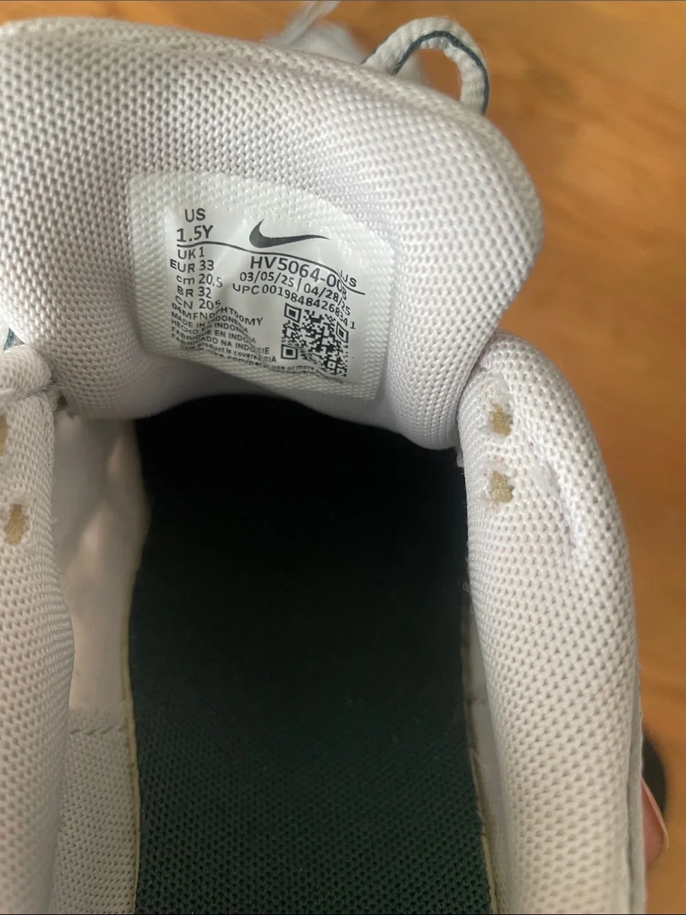 Nike Kids White Sneakers with Green Accents